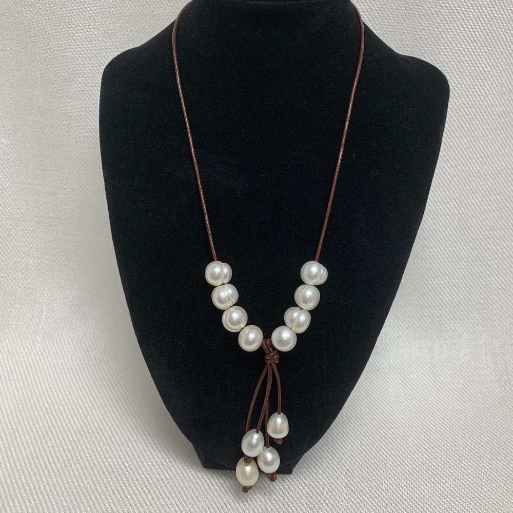 Silpada Freshwater Multi-Pearl Necklace on Leather Cording